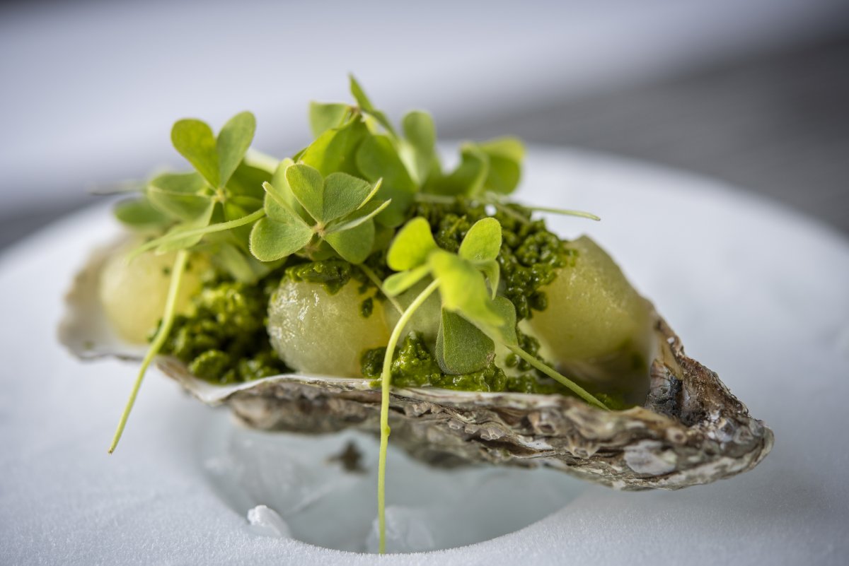 Le Vivier Restaurant - un de nos restaurants favoris du Vaucluse  - Huitre Gillardeau concombre oseille caviar